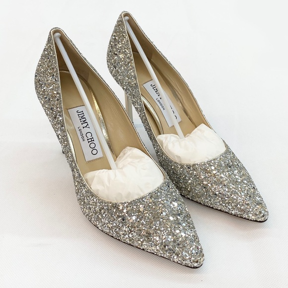 JIMMY CHOO ROMY 85 Pumps Champagne Coarse Glitter100% Authentic Brand New NO BOX - Picture 2 of 12